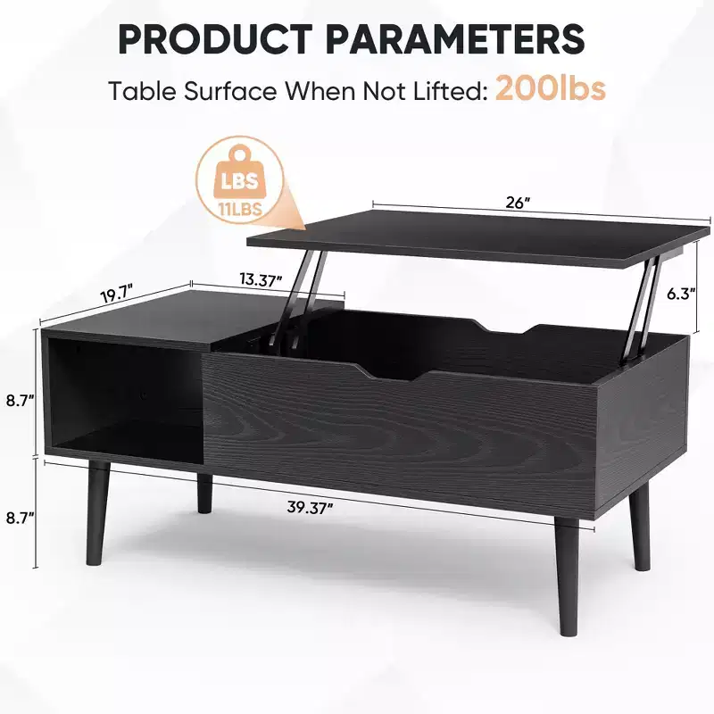 Bestier Lift Top Coffee Tables for Living Room, Small Rising Wooden Dining Center Tables with Storage Shelf and Hidden Compartment, Brown & Black