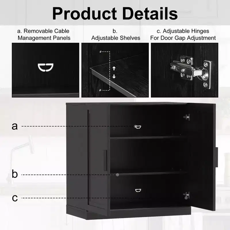 36 Black Practical 2-Door Decorative Storage Cabinet, Suitable for Living Room and Bedroom