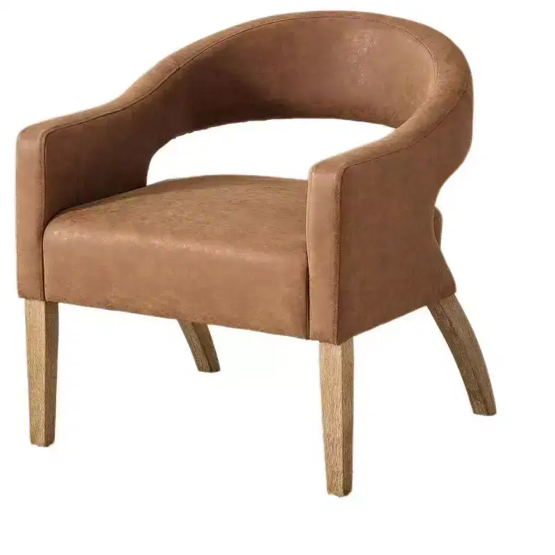 Homy Casa Modern Accent Chair with Curved Back, PU Leather Upholstery & Wood Legs