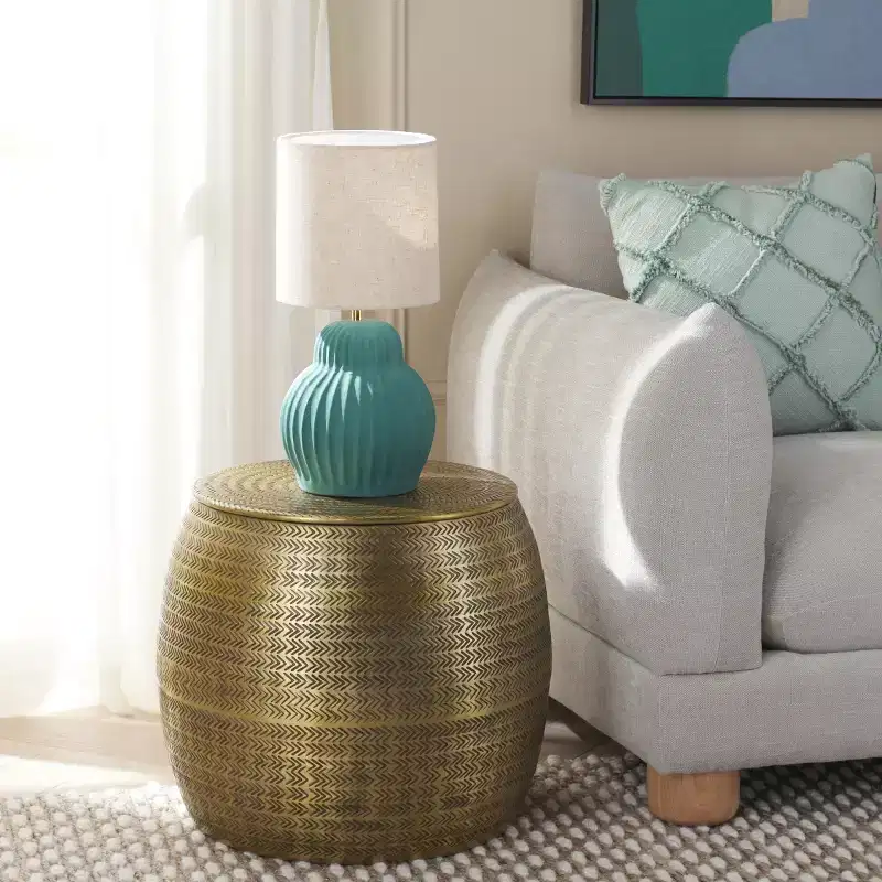 Drum Shape Aluminum Side Table with Storage