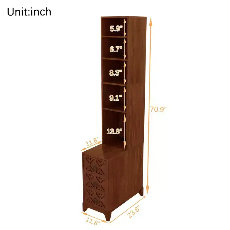 End Table with 3 Drawers, Corner Table with 2 Open Shelves, Tall Side Table for Bedroom and Corner, Walnut,Expect Arrival Date