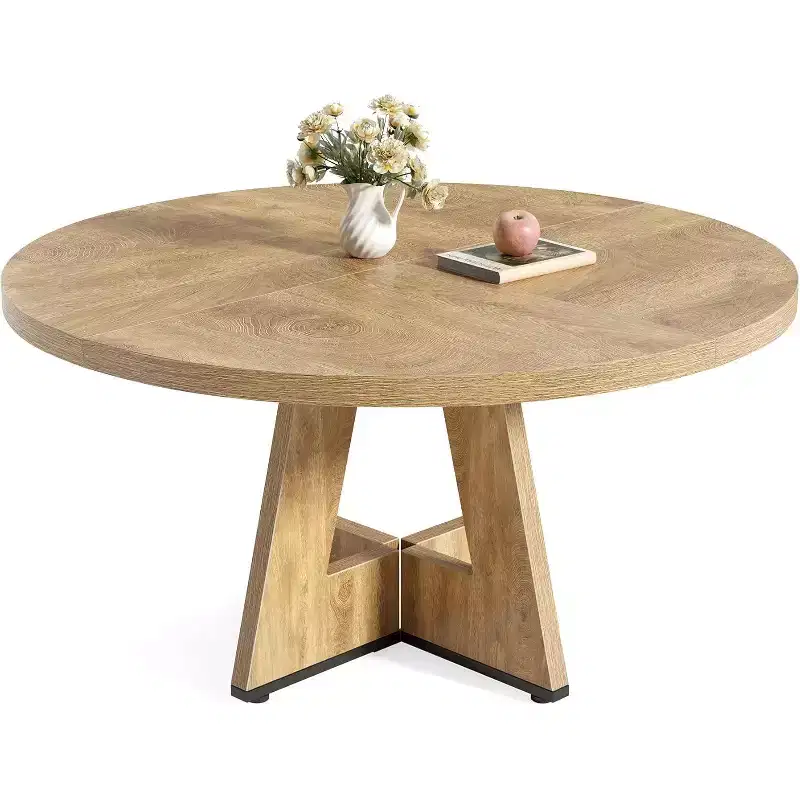Round Dining Table, Suitable for 4-6 People, 47-inch Tabletop with a Wooden Base, Ideal for the Dining Room, Kitchen, and Living Room