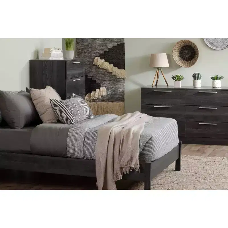 South Shore Versa 5 Drawer Chest Storage Unit Weathered Oak: Particle Board Frame, Meets ASTM Safety Standards