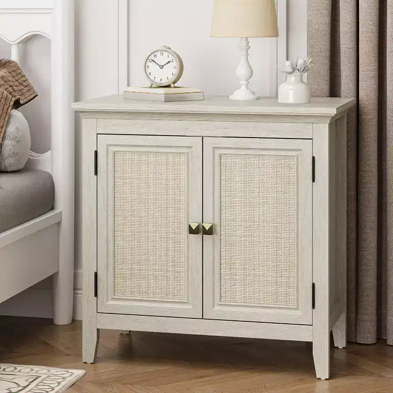 Heynemo Storage Cabinet, Kitchen Sideboard Cabinet with Rattan Decor Doors, Accent Buffet Cabinet with Adjustable Storage Shelf