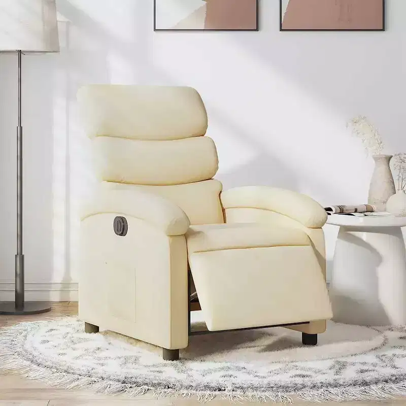 Electric Recliner Chair - Cream Fabric Adjustable Armchair with Motorized Footrest, Side Pocket & Thick Padding for Living Room, Bedroom