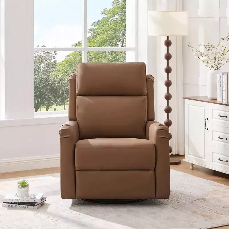 Modern PU Leather Manual Recliner Chair, Swivel Rocker Recliner Chair with 8-Point Massage for Living Room and Home Theater-Panipeachy
