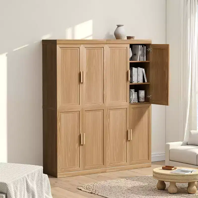72x62x16 Wood Accent Cabinet in Natural Color, Storage Organizer with Adjustable Shelves for Kitchen Bedroom Entryway Living Room Dinning Room