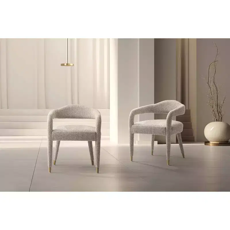 Manhattan Comfort Set of 2 Modern Tweed Upholstered Dining Armchairs Gold Dust