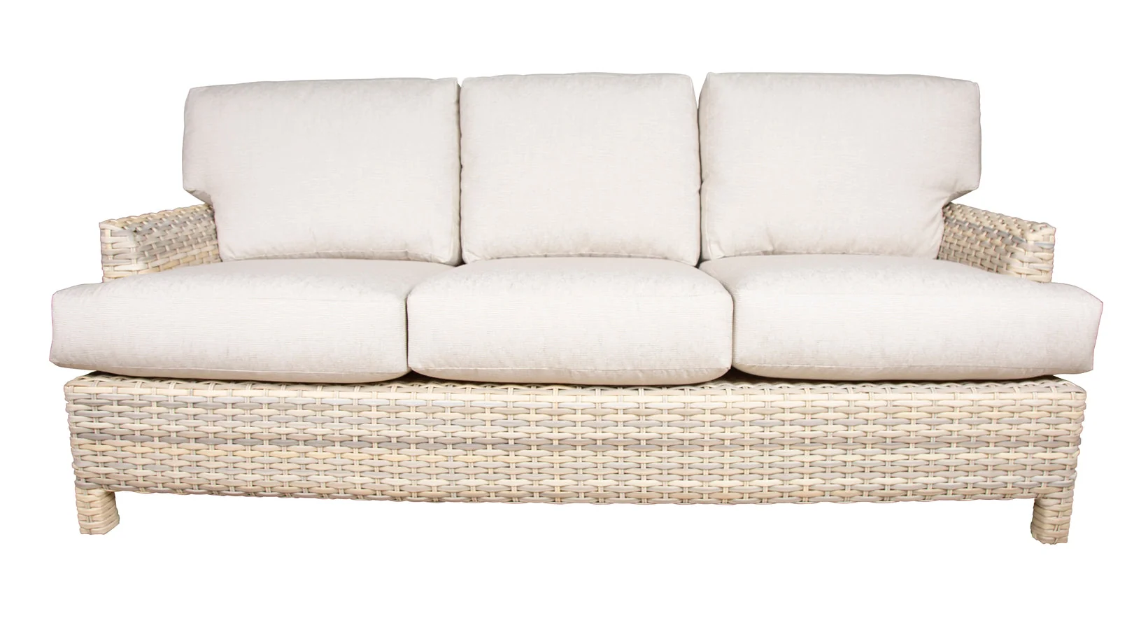 Outdoor Wicker Sofa Whitewash with Cream Cushions