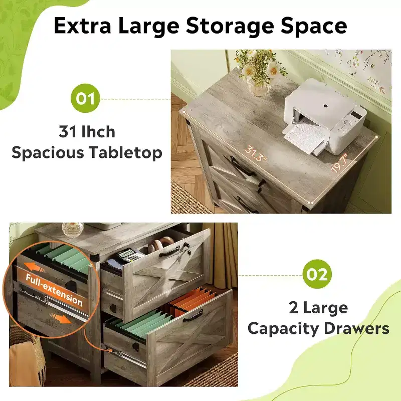 GALAXHERO 2-Drawer Lateral Filing Cabinet with Lock, Wooden Printer Stand for Home Office, Fits Letter/Legal/A4 Sizes