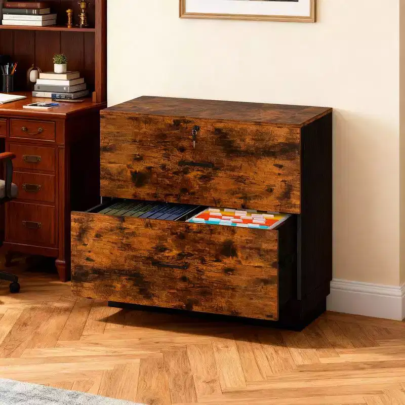 2 Wide Drawer File Cabinet Flat Panel Design Single Lock