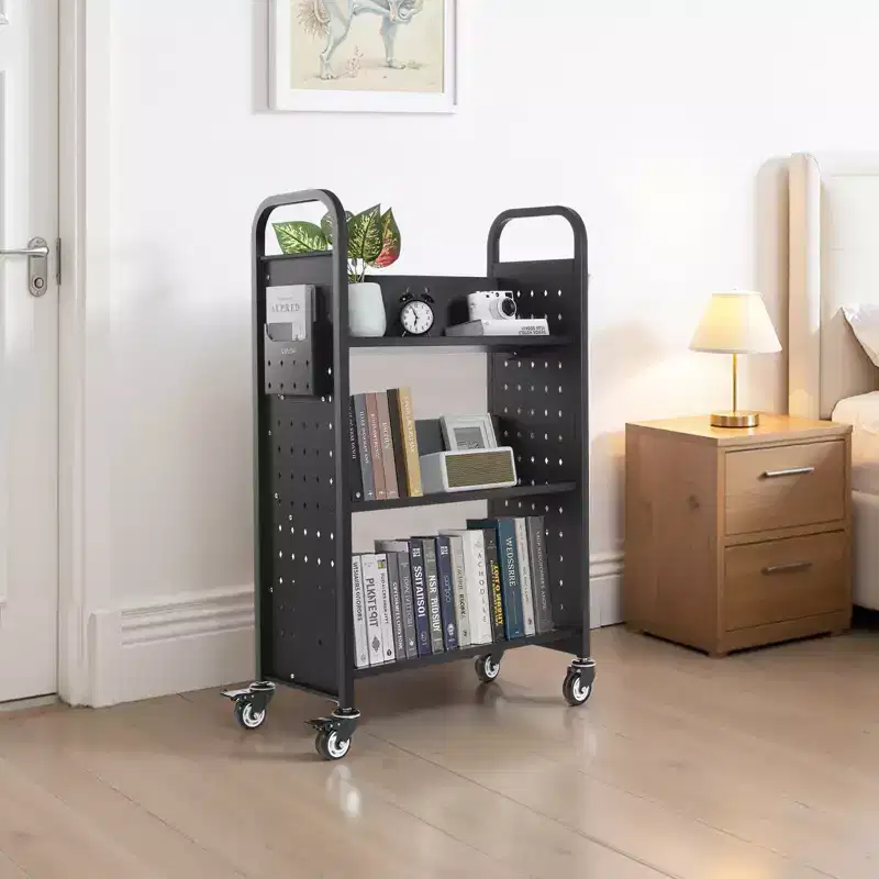 VEVOR Rolling Library Book Cart, 330 lbs Capacity, 30.3 x 15 x 48.0-Inch Library Cart, Single Sided V-Shaped Shelves with 3-Inch Lockable Wheels,Black