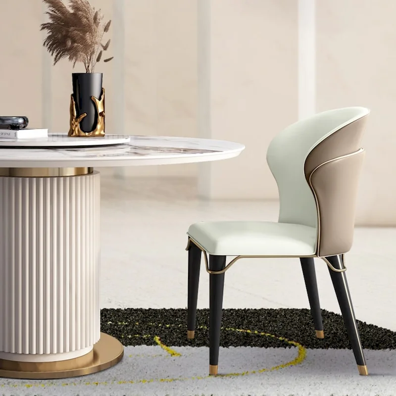 Modern Dining Chair Wingback Side Chair PU Leather Upholstery, Carbon Steel Legs, Brown, Set of 2, Fully Assemble