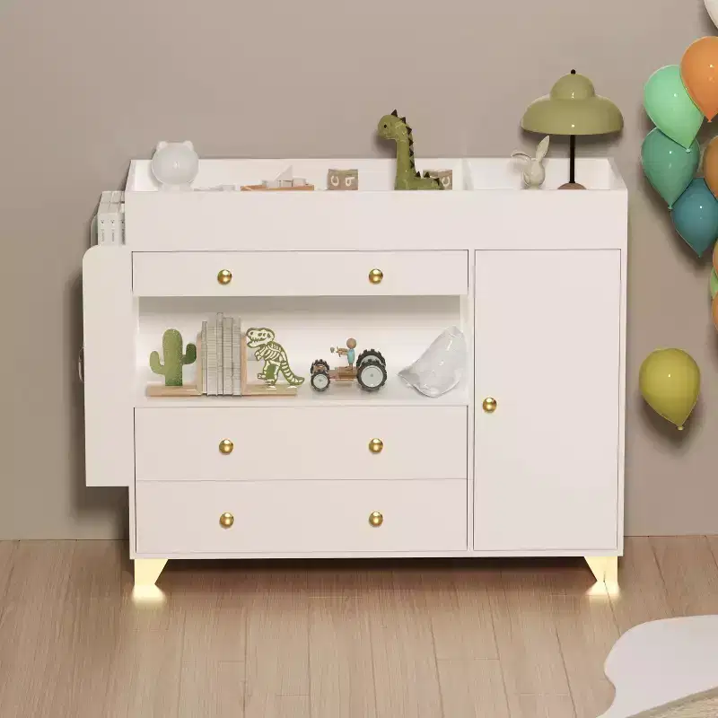 Modern Multi-Functional Dresser with 3 Drawers, 1 Door and Shelves