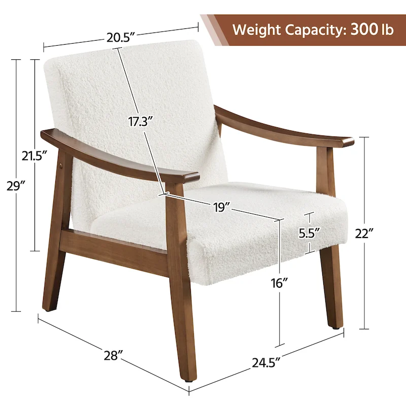 Yaheetech Upholstered Accent Chair Boucle Armchair with Solid Wood Legs - 24.5 L  28 W  29 H