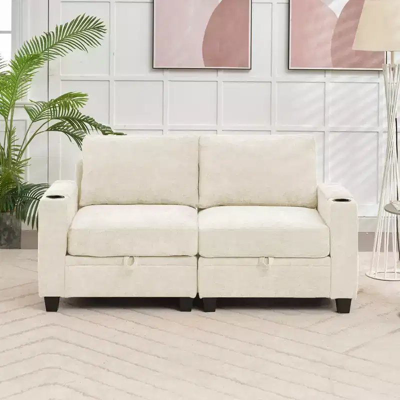 Upholstered Chenille Storage Loveseat for Living Room and Bedroom