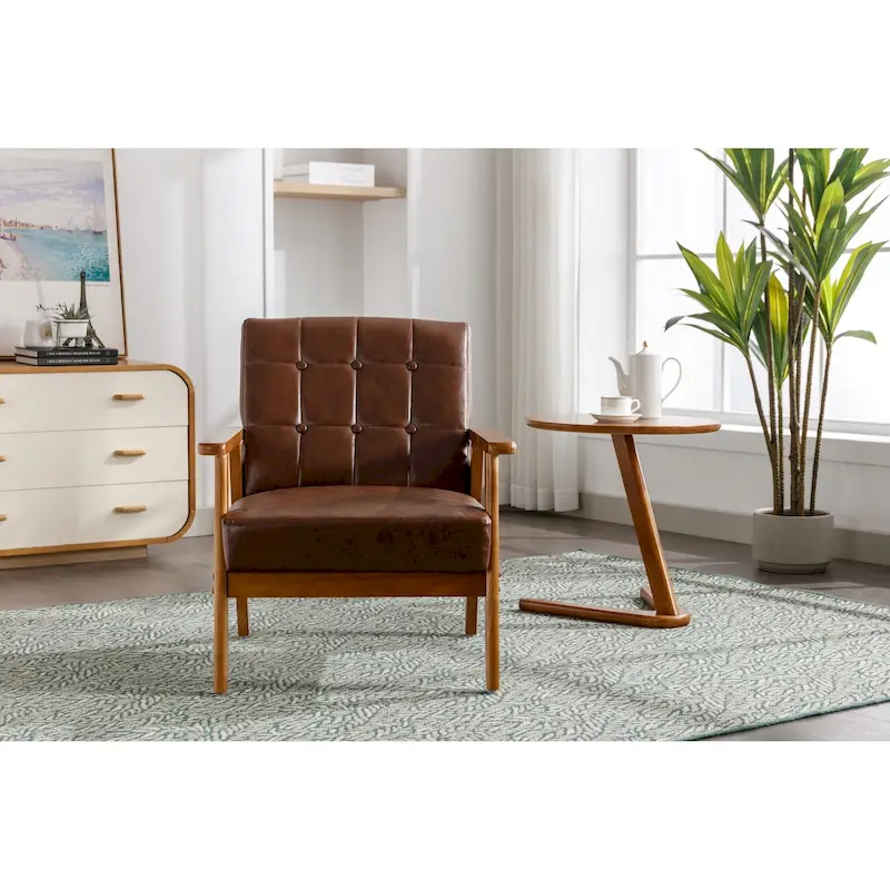 Linen/PU Upholstered Tufted Living Room/Bedroom Accent Chair With Wood Legs