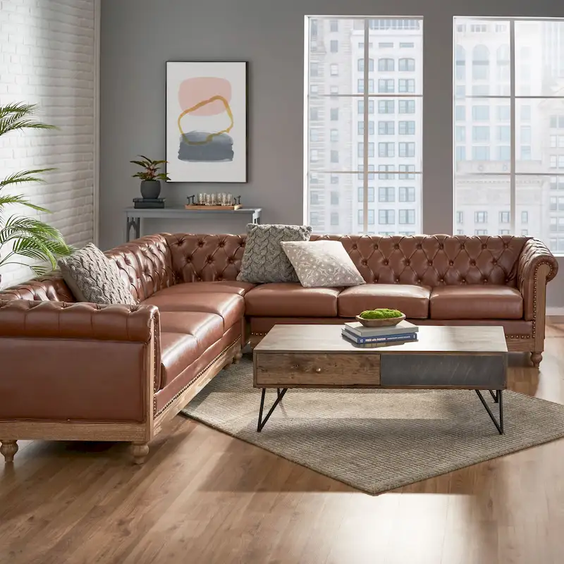 Castalia Chesterfield Tufted 7-seat Sectional Sofa by Christopher Knight Home - 114.00 L x 70.00 W x 31.50 H