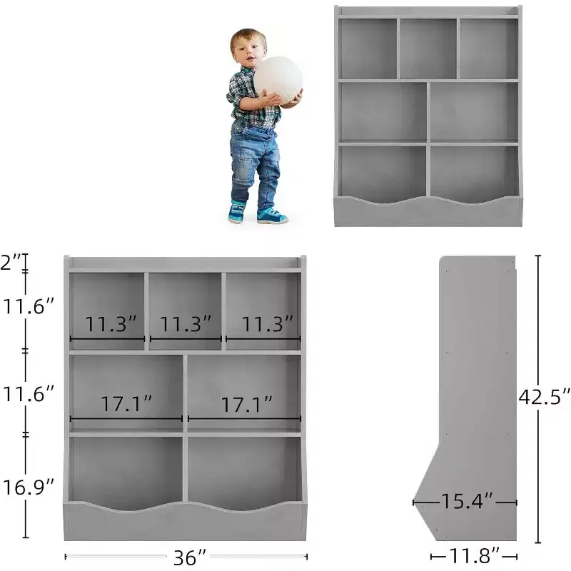 White Toy Storage Cabinet, 3-Tier Kids Bookshelf with Cubby Organizer, Open Compartments and Tilt Bins for Bedroom or Playroom
