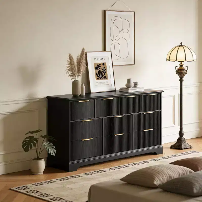 Wood Chest of Drawers with Metal Handles for Living Room, Hallway, Entryway