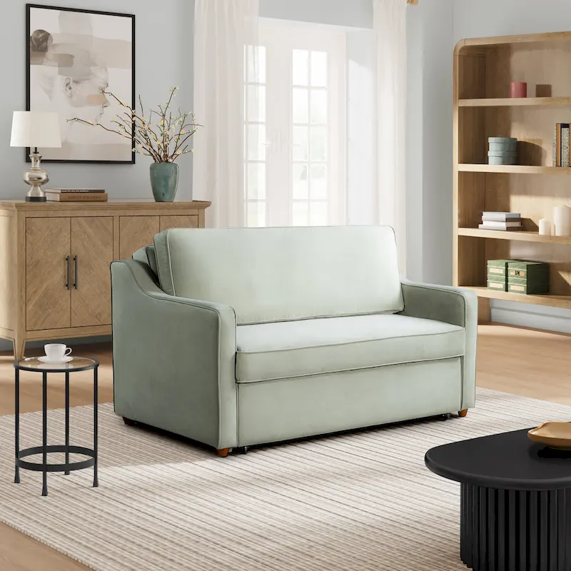 Convertible Loveseat Sofa Bed with Solid Wood Legs & Dream Coil Support