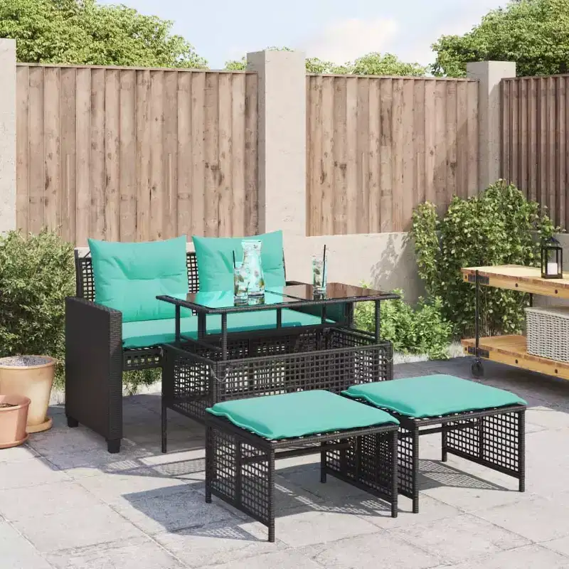 vidaXL Patio Sofa Set Black PE rattan Large Removable Covers