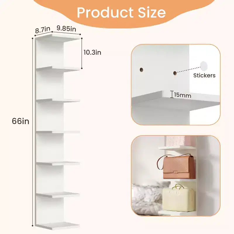 upsimples 7-Tier Floating Wall Shelf, White Wall Mounted Display and Storage Shelf, Decorative Shelves for Bedroom, Living Room, and Office