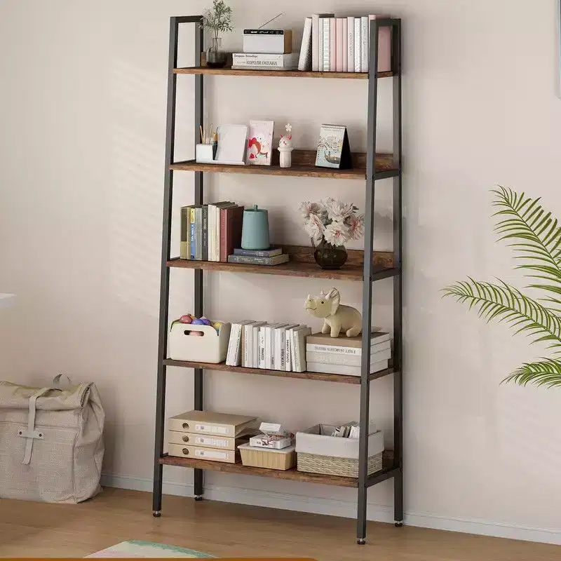 Coolmee 67 inch 5 Tier Tall Book Shelf, Narrow Book Storage Organizer with Open Shelves, Industrial Metal Frame Bookcase for Home Office