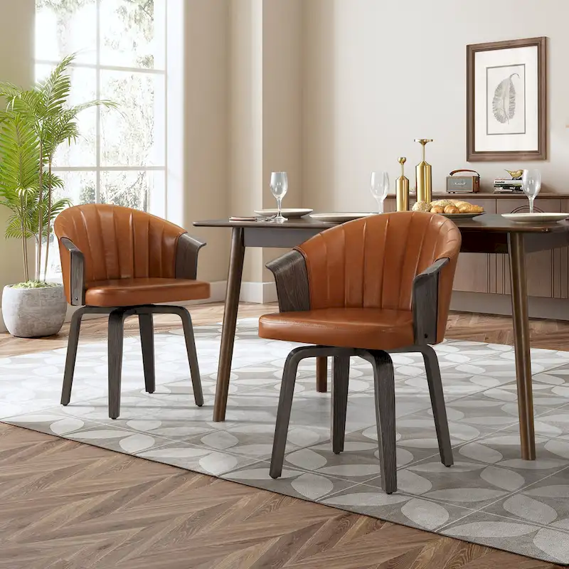 Art Leon Bentwood and PU Swivel Dining Chairs (Set of 2)