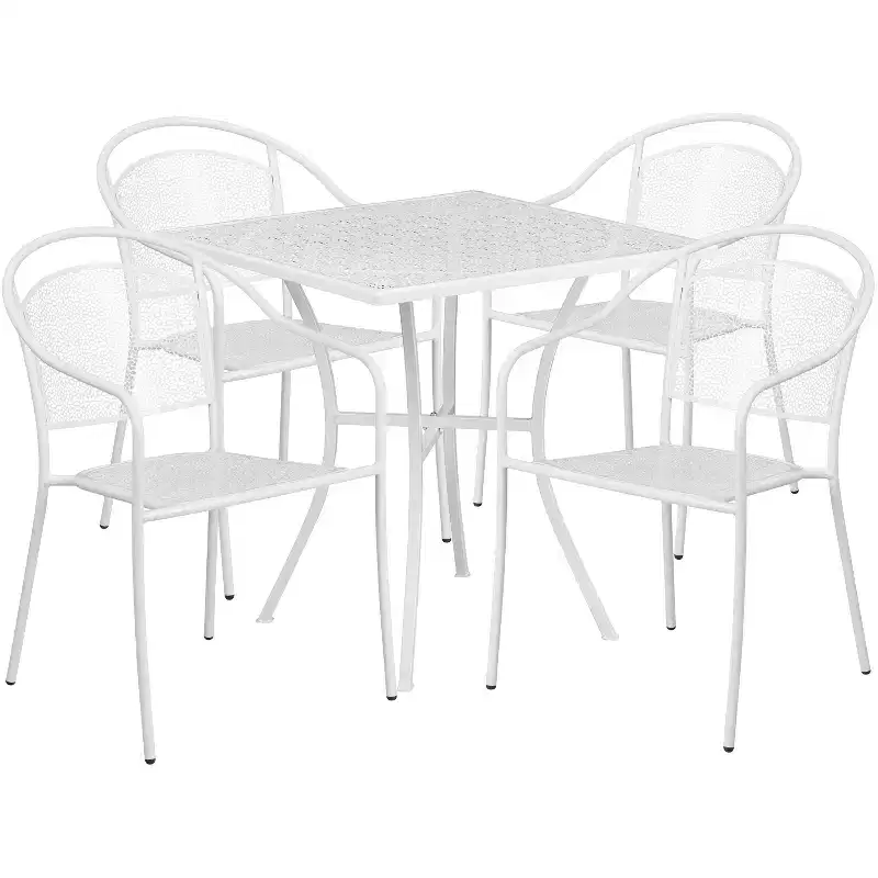 Flash Furniture Oia Commercial Grade 28 Square Indoor-Outdoor Steel Patio Table Set with 4 Round Back Chairs