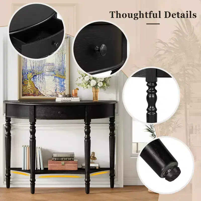 Polibi Farmhouse Crescent Entry Console with Drawer & Shelf