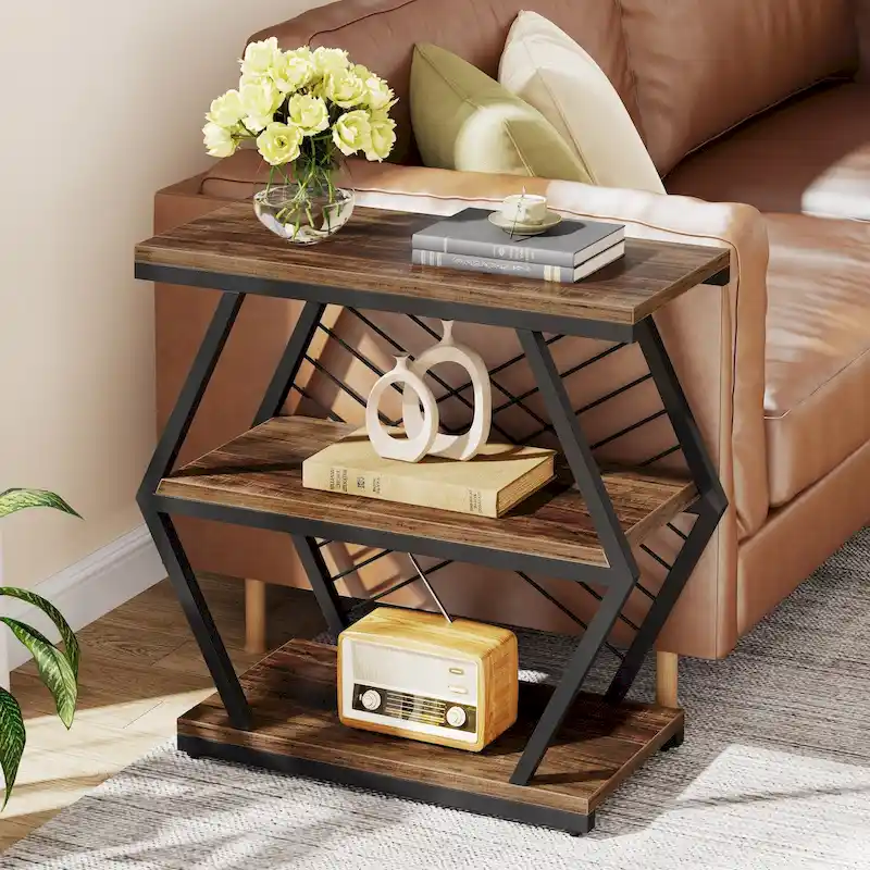 3-Tier Side Table with Metal Frame