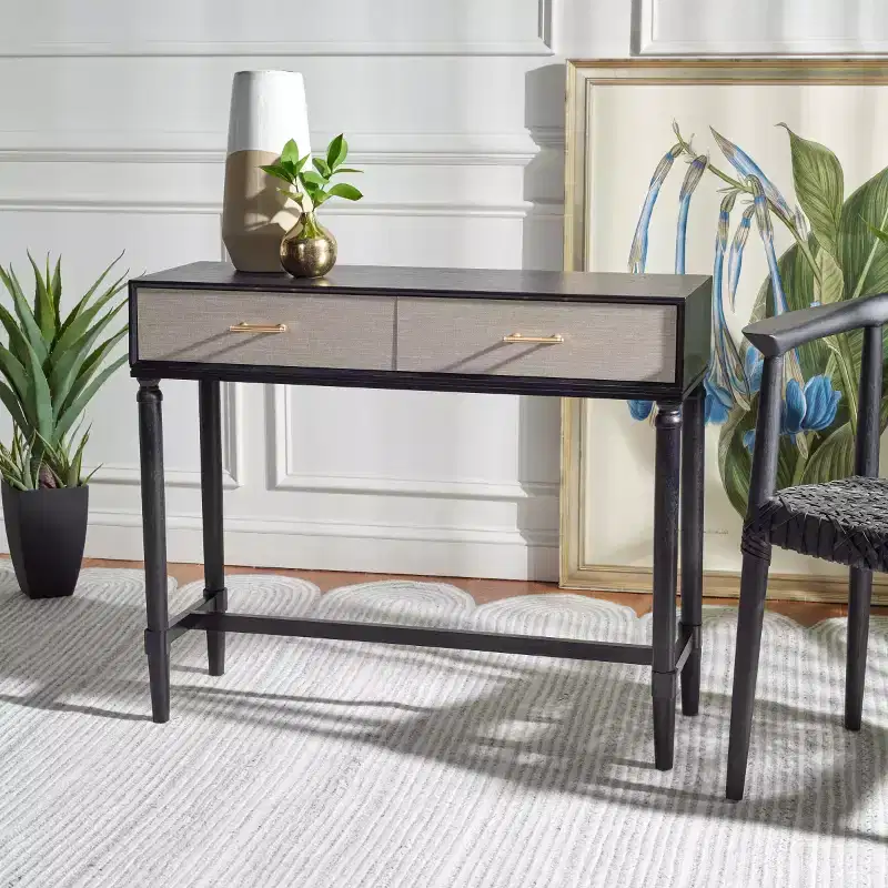 2-Drawer Console Table Pine Frame Transitional Style