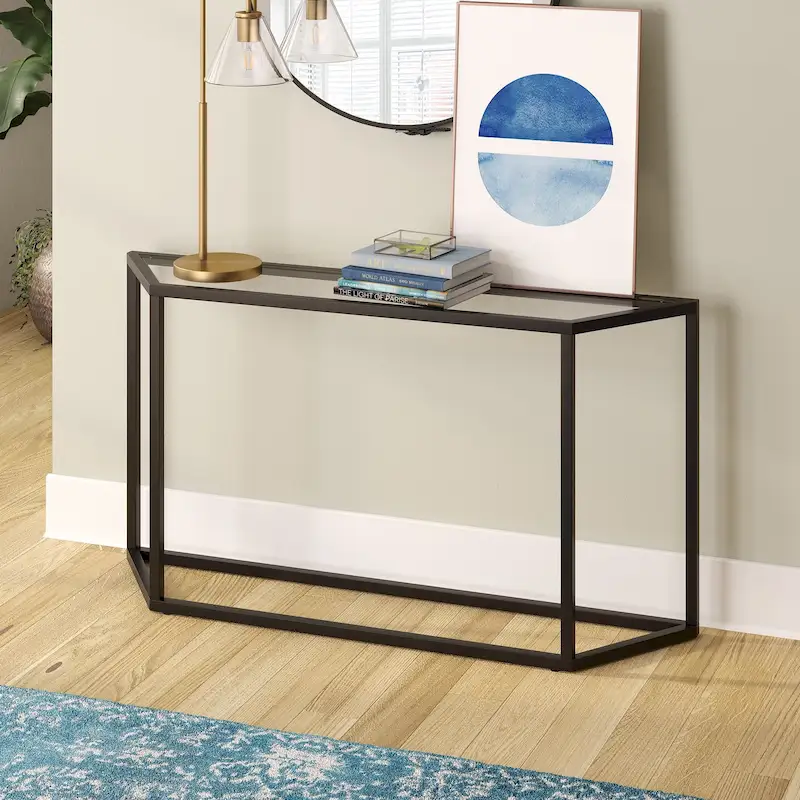 Blackened Bronze / Gold / Silver Steel Frame Console Table with Tempered Glass Top for 1–2 Person