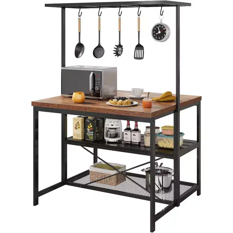 COZONY Kitchen Island with Power Outlets, Mobile Bakers Rack with 3 Shelves & Hooks