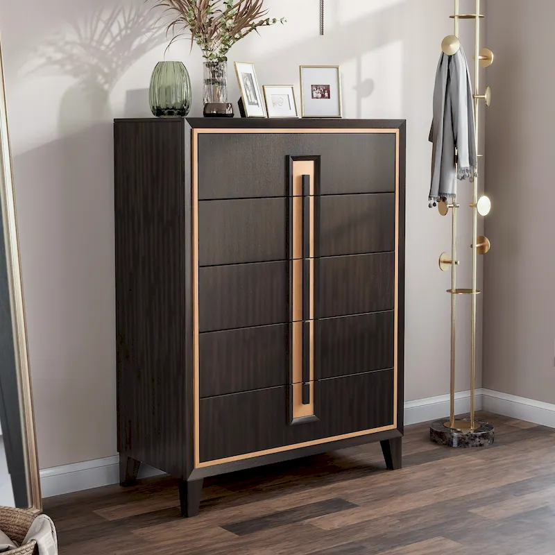 Furniture of America Nyx Modern 5-Drawer Espresso Solid Wood Chest