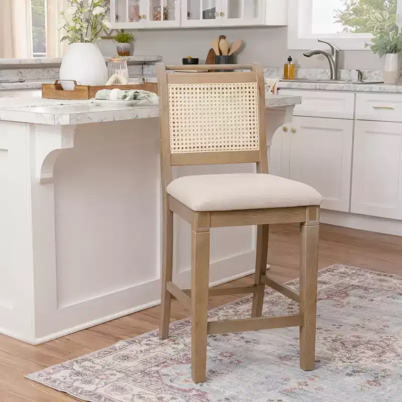 Linon Emmy Cane Counter Height Barstool Natural