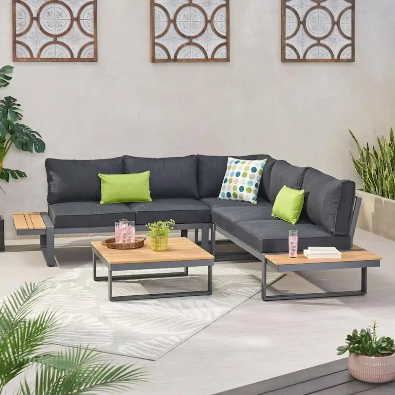 Roomfitters 5-Seater Outdoor Sofa Set, Weather-Resistant Cushioned Patio Seating, Modern Metal Frame