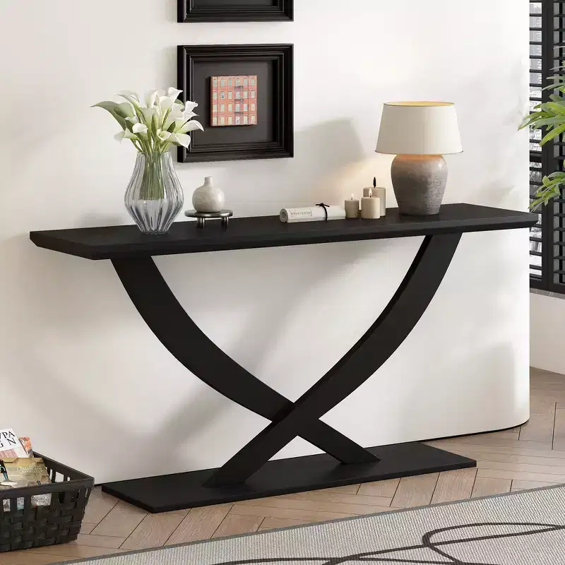 Whisen 57'' Modern Rustic Entryway Console Table, Accent Hallway Table, Slim Sofa Table with Cross-Leg Design, Sturdy Construction