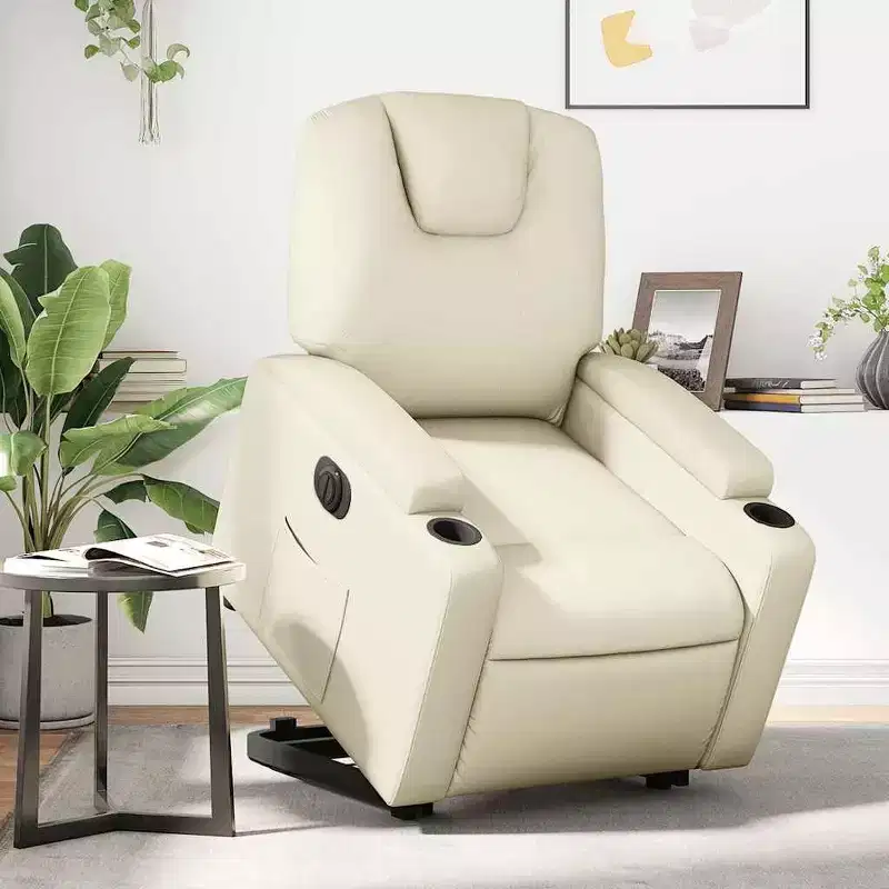 vidaXL Electric Recliner Chair Power Lift - Cream Faux Leather Stand Up Armchair with Cup Holders and Pocket for Lounge, Bedroom