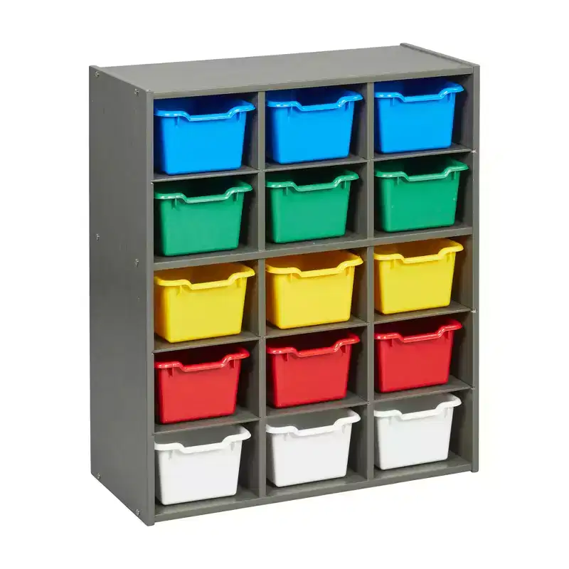 ECR4Kids Streamline 15 Cubby Tray Cabinet and 15 Scoop Front Bins, 5x3, Kids Furniture