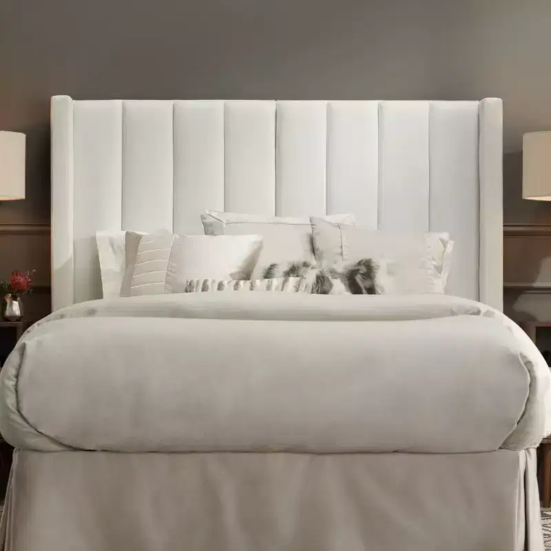 55 Downing Street Trent Channel Tufted White Fabric Queen Hanging Headboard