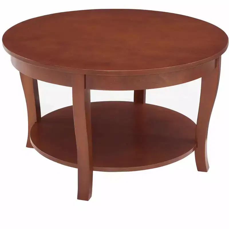 HomeRoots 30 Walnut Wood Round Coffee Table With Shelf