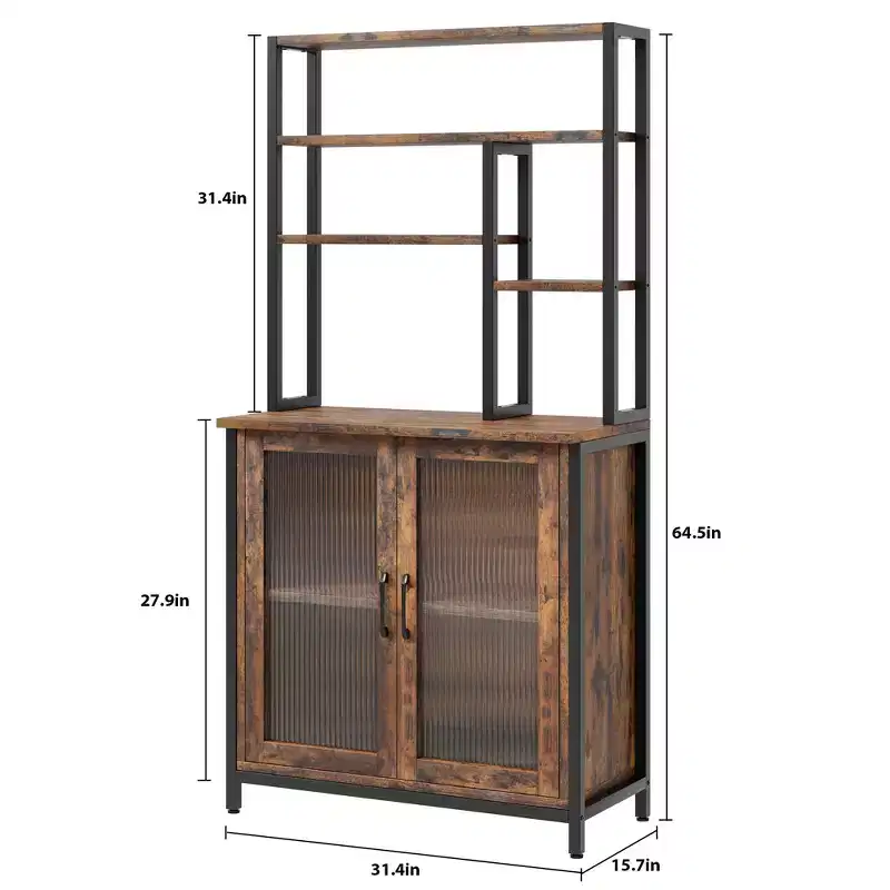 64.5 Cabinet with 5 Tier Microwave Stand Large Baker Rack Coffee Bar Station
