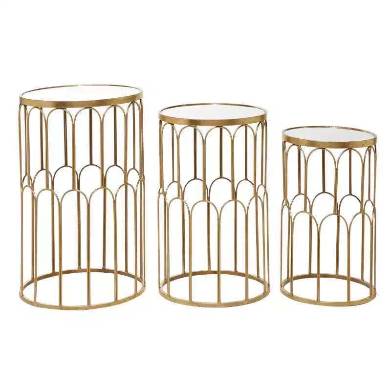 Set of 3 Glam Mirrored Accent Tables Gold - Olivia & May: No Assembly, Indoor Use, Luxury Style