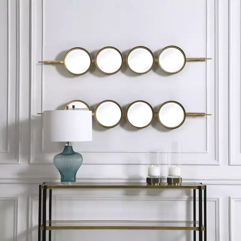 Vanity Accent Wall Mirror, Beveled Gold Leaf Iron Frame, 10