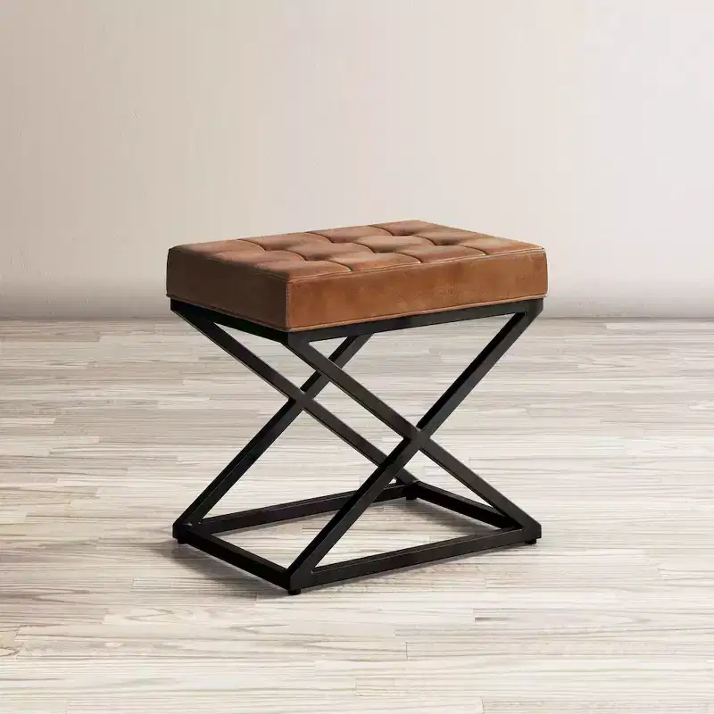 Distressed Genuine Leather Ottoman - Saddle