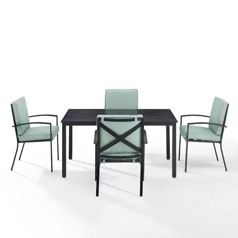 Kaplan 5pc Outdoor Dining Set with Arm Chairs Mist/Oil Rubbed Bronze - Crosley: Steel Frame, UV-Resistant, Seats 4