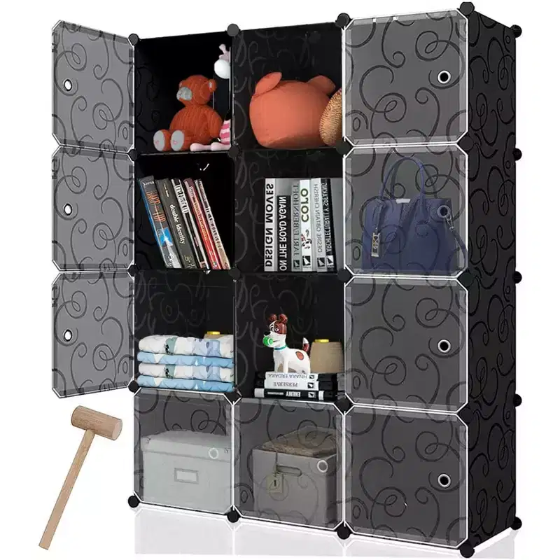 12-Cube Storage Organizer with Doors Stackable Bookcase Room Divider 180 lb Capacity Steel Frame