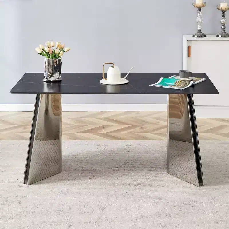 Okak 63 Modern Dining Table Kitchen Table, Counter Height Table with Imitation Marble and Curved Base for 6